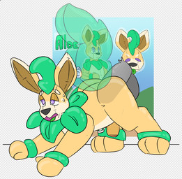 anal anal_penetration ankle_cuffs anthro big_tail bodily_fluids cuff_(restraint) disembodied_penis duo eye_roll faceless_character faceless_male foreskin genitals green_tongue half-closed_eyes handcuffs inflatable leaf looking_pleasured male male/male metal_cuffs narrowed_eyes penetration penis plant purple_eyes restraints silhouette simple_background sweat tail thick_thighs tongue valve_(mechanical) delta's_art nintendo pokemon aloe_(delta's_art) animate_inanimate eeveelution elemental_creature flora_fauna generation_4_pokemon leafeon living_inflatable pokemon_(species) reference_image