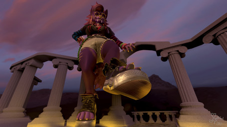 alternative_fashion anthro architecture biped bulge claws clothing collar dominant eyewear fangs footwear fur furgonomic_footwear furgonomics glasses gold_stripes goth gynomorph horn imminent_vore intersex intimidation landscape looking_at_viewer low-angle_view macro micro mommy_kink outside pawpads paws piercing pose punk purple_body purple_fur raised_paw sabertooth_(anatomy) seductive seductive_mouth shoes size_difference smile solo step_pose stone_floor stone_wall teasing teeth wall_(structure) mythicalyeen alberarts_(modeler) dexy hyenid_(species) mammal 16:9 3d_(artwork) 4k absurd_res digital_media_(artwork) hi_res pinup widescreen