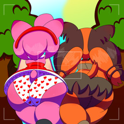 accessory anthro big_butt bottomwear brown_body brown_clothing brown_fur brown_hair brown_panties brown_underwear bubble_butt butt butt_focus camera_view clothed clothing detailed_background dress duo female fur hair hair_accessory hairband headband heart_clothing heart_panties heart_pattern heart_pattern_panties heart_pattern_underwear heart_symbol heart_underwear huge_butt long_hair multicolored_body multicolored_fur multicolored_hair orange_body orange_fur orange_hair outline outside panties panty_shot pattern_bottomwear pattern_clothing pattern_panties pattern_underwear pink_body pink_fur pink_hair rear_view short_hair short_tail skirt tail tan_body tan_fur thick_thighs two_tone_body two_tone_fur two_tone_hair underwear upskirt white_clothing white_panties white_underwear wide_hips 3barts sega sonic_boom sonic_the_hedgehog_(series) amy_rose sticks_the_jungle_badger badger eulipotyphlan hedgehog mammal mustelid musteline 1:1 2020 absurd_res digital_media_(artwork) hi_res