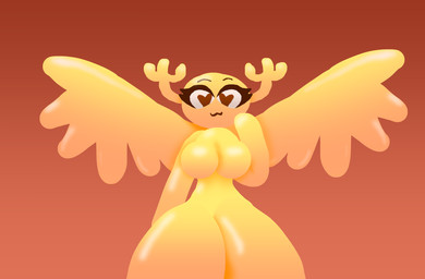 anthro antlers big_breasts big_wings breasts curious female glistening glistening_body hand_on_face heart_eyes heart_symbol horn looking_at_viewer looking_down solo spread_wings thick_thighs wings notpostingstuff cartoon_network the_amazing_world_of_gumball penny_fitzgerald fairy hi_res unavailable_at_source