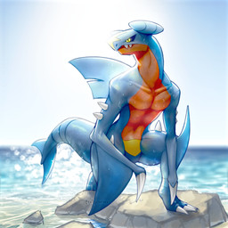 anthro arm_fin athletic athletic_male blue_sclera claw_toes claws day detailed_background digitigrade dorsal_fin featureless_crotch fin front_view long_neck long_tail looking_away male male_anthro notched_fin nude on_rock outside overbite pecs quads rock sea snout solo spikes spikes_(anatomy) step_pose sunny tail tail_fin water wet white_claws yellow_eyes tohjoma mythology nintendo pokemon aquatic dragon garchomp generation_4_pokemon mythological_creature mythological_scalie pokemon_(species) scalie 1:1 2024 full-length_portrait portrait