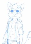 abs adolescent anthro athletic athletic_anthro athletic_male clothed clothing male muscular muscular_young open_clothing open_shirt open_topwear pecs seductive shirt solo topwear young young_anthro sharparadise sharparadise_(character) canid canine fox mammal absurd_res hi_res line_art sketch