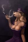 alternative_fashion anthro bare_shoulders breasts cigarette cigarette_holder cleavage clothed clothing dress female flapper hat headgear headwear jewelry necklace smoke smoke_ring smoking solo nubbalub bird_dog canid canine canis cocker_spaniel domestic_dog hunting_dog mammal spaniel 2016 2:3 digital_media_(artwork) digital_painting_(artwork) half-length_portrait hi_res portrait