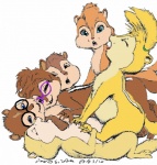 anthro anthro_on_anthro blue_eyes brown_body brown_fur female fur group group_sex male male/female nude on_model orange_body orange_fur orgy purple_eyes semi-anthro sex tail yellow_body yellow_fur young young_anthro young_on_young asthexiancal alvin_and_the_chipmunks alvin_and_the_chipmunks_(live-action) alvin_seville brittany_miller eleanor_miller jeanette_miller simon_seville theodore_seville chipmunk ground_squirrel mammal rodent sciurid brother_(lore) brothers_(lore) indirect_incest_(lore) sibling_(lore) sister_(lore) sisters_(lore)