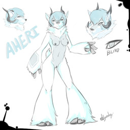 anthro black_nose blind breasts casual_nudity disability female fur genitals grey_body grey_eyes grey_fur grey_nipples grey_vulva horn markings navel neck_tuft nipples nude pose simple_background small_breasts solo tuft vulva white_background white_body white_fur leokingdom aheri_(character) bovid canid canine caprine hybrid mammal 1:1 2013 model_sheet signature