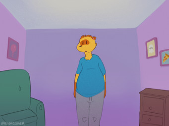 anthro belly belly_expansion belly_inflation belly_squish big_belly black_eyes black_nose blue_clothing blue_shirt blue_topwear bottomwear brown_ears clothed clothing clothing_lift dresser expansion furniture grey_bottomwear grey_clothing grey_pants grey_sweatpants hand_on_belly hand_on_own_belly huge_belly hyper hyper_belly hyper_inflation immobile inflation inside male open_mouth overweight overweight_male pants pink_inner_ear rapid_expansion shirt shirt_lift sofa solo squish sweatpants swelling tan_body topwear plushclover domestic_ferret mammal mustelid musteline true_musteline weasel 2023 4:3 animated colored digital_media_(artwork) nonbinary_(lore)