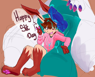 animal_genitalia animal_penis anthro anthro_on_feral anus bestiality bodily_fluids bottomless claws clothed clothing colored_cum cum cum_in_hair cum_on_clothing cum_on_face duo erection feral genital_fluids genital_slit genitals hair hoodie hoodie_only knot looking_at_viewer male male/male nude open_mouth penile penis precum size_difference tail topwear topwear_only unusual_bodily_fluids unusual_cum unusual_genital_fluids conditional_dnp hiroyko_art mythology slit_day hiroyko_(bunny) dragon lagomorph leporid mammal mythological_creature mythological_scalie rabbit scalie absurd_res hi_res