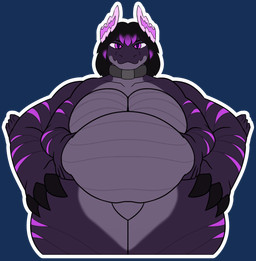 anthro belly_wobble collar collar_only extra_arms female glowing glowing_markings heart_symbol looking_at_viewer love_handles markings nude overweight purple_body slightly_chubby slightly_chubby_anthro slightly_chubby_female smile smiling_at_viewer solo_focus squeezing_belly text vore_implied cherryterror european_mythology mythology dragon mythological_creature mythological_scalie scalie western_dragon 2026 alpha_channel english_text hi_res