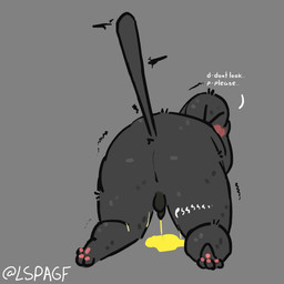 all_fours anthro backsack balls black_body black_fur blush bodily_fluids bullying butt cum dialogue erect_tail fur genital_fluids genitals male onomatopoeia pawpads paws pee_on_floor peeing shaking shy solo sound_effects tail tail_fetish tail_play text urine urine_pool watersports lspagf animal_humanoid cat_humanoid domestic_cat felid felid_humanoid feline feline_humanoid felis humanoid mammal mammal_humanoid 1:1 absurd_res hi_res