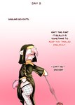 clothing female feral legwear nun showing_leg solo stockings text yo-yo cold-blooded-twilight no_nut_november sister_pureheart equid equine horse mammal pony 2022 comic english_text hi_res meme