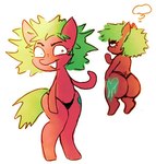 anthro big_butt bubble_butt butt clothed clothing cutie_mark featureless_chest flat_chested green_hair hair laid_back multiple_poses panties panties_only pose rear_view red_body solo standing thick_thighs thinking thought_bubble topless underwear underwear_only hash-slime hasbro my_little_pony fan_character equid equine horse mammal pony better_version_at_source low_res