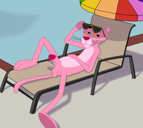 anthro balls chair exhibitionism eyewear eyewear_on_head furniture genitals half-erect looking_at_viewer lounge_chair male nude penis poolside public solo sunglasses sunglasses_on_head swimming_pool umbrella wearing_sunglasses aaron_amethyst pink_panther felid mammal pantherine absurd_res digital_media_(artwork) hi_res paint_tool_sai_(artwork)