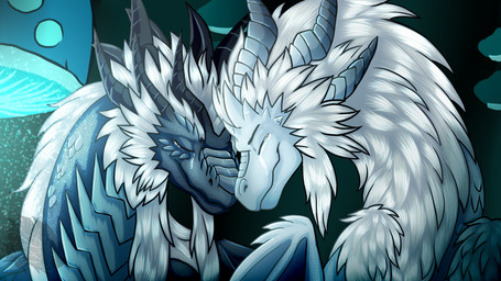bodily_fluids crying duo eyes_closed female feral fluffy fungus glowing hair male mushroom smile tears tears_of_joy white_hair dragonphoenix790 mythology the_dragon_prince azymondias queen_zubeia dragon mythological_creature mythological_scalie scalie 16:9 hi_res widescreen