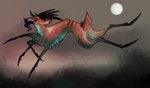 6_legs ambiguous_gender feral full_moon fur green_body green_fur horn moon multi_eye multi_leg multi_limb nude red_body red_fur side_view smoke solo tail tinyartgoblin species_request 2018 digital_media_(artwork) hi_res