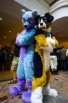 anthro blue_eyes clothing convention costume duo fursuit kerchief looking_at_viewer male real tongue latinvixen keenora noddles canid canine canis domestic_dog mammal wolf grandfathered_content hi_res