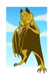 anthro bat_wings blonde_hair claws fur hair male membrane_(anatomy) membranous_wings nude solo toe_claws wings yellow_body yellow_fur foxenawolf isla_aukate koa_vindir bat mammal megabat