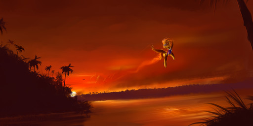clothing detailed_background eyewear feathered_wings feathers female feral flying fur hair hooves orange_hair sky solo sunglasses sunset water wings yellow_body yellow_fur shamanguli friendship_is_magic hasbro my_little_pony mythology spitfire_(mlp) wonderbolts_(mlp) equid equine mammal mythological_creature mythological_equine pegasus hi_res