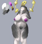 anthro antlers areola big_breasts breasts curvy_figure dark_body dark_fur female fur grey_background horn light_body light_fur mature_anthro mature_female nipples pubes purple_areola purple_nipples simple_background slightly_chubby slightly_chubby_female solo voluptuous yellow_antlers yellow_eyes laffulaffubread cervine deer mammal 2022 absurd_res hi_res