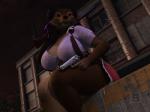 anthro big_breasts biped black_hair bottomwear breasts brown_body brown_fur building cleavage clothed clothing female fur gun hair handgun long_hair m9 night outside pistol plant ranged_weapon red_eyes shirt shotgun sitting skirt sky solo thick_thighs topwear tree weapon blx24 bear mammal 2016 3d_(artwork) 4:3 digital_media_(artwork) hi_res