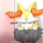 anthro anus bathroom bodily_fluids crouching female female_peeing genital_fluids genitals peeing pussy relieved solo urine urine_stream watersports blackgyakudora nintendo pokemon braixen generation_6_pokemon pokemon_(species) 1:1