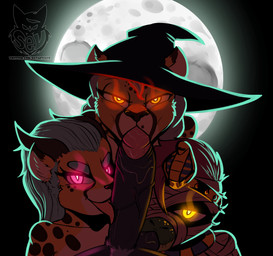 ambiguous_gender anthro ball_suck bodily_fluids clothing collaborative collaborative_fellatio collaborative_oral collaborative_sex fellatio foursome furgonomics genitals glans glowing glowing_eyes group group_sex hat headgear headwear horn licking looking_at_viewer male male/ambiguous moon oral penile penis penis_lick saliva sex sucking tongue tongue_out witch_hat sevsartcave ambiguous_species cheetah felid feline mammal absurd_res hi_res