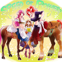 animal_ears big_breasts breast_size_difference breasts brown_body brown_fur carrot clothed clothed_female clothed_human clothed_taur clothing dress eye_contact female food fully_clothed fully_clothed_female fully_clothed_human fur group hair holding_carrot holding_food holding_object holding_vegetable hooves light_body light_skin looking_at_another midriff plant purple_hair quadruped red_hair saddle small_breasts standing text topwear trio vegetable shirayujk european_mythology greek_mythology mythology centaur equid equid_taur human humanoid_taur mammal mammal_taur taur 1:1 english_text hi_res