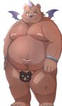 anthro balls belly big_belly censored_by_face cute_fangs fangs genitals horn humanoid_hands ineffective_censorship kemono male micropenis moobs navel nipples overweight overweight_anthro overweight_male penis small_penis solo teeth translucent_censor wings menmen_kesinn bear mammal 2021 censored hi_res