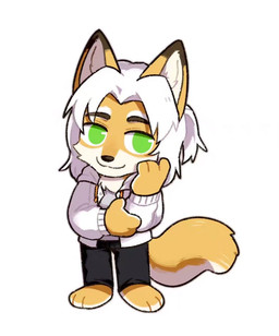 anthro black_bottomwear black_clothing black_eyebrows black_nose black_pants bottomwear cheek_tuft chibi closed_smile clothed clothing countershading eyebrows facial_tuft front_view fur glistening glistening_eyes green_eyes hair jacket male mouth_closed narrowed_eyes orange_body orange_fur orange_tail pants simple_background smile solo standing tail topwear tuft unsigned white_background white_body white_clothing white_fur white_hair white_jacket white_tail white_topwear asnnonaka canid mammal full-length_portrait portrait