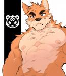 abs anthro biceps big_muscles black_nose blue_eyes brown_body brown_fur chest_tuft countershading fur male muscular muscular_anthro muscular_male nipples nude pecs solo triceps tuft kumak71395 otake canid canine canis domestic_dog mammal 2017