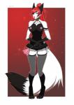 anthro areola breasts clothing female fur garter_straps hair legwear nipples red_hair smile solo stockings thigh_highs white_body white_fur amur leah_(lipton) canid canine fox mammal 2019 digital_media_(artwork) hi_res