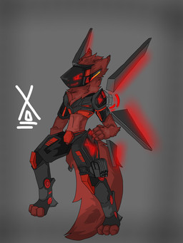 anthro armor machine male red_body smile solo tactical_gear wings hz_foxy protogen 3:4 absurd_res character_request hi_res