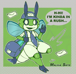 accessory antennae_(anatomy) anthro arthropod_abdomen cerci_(anatomy) compound_eyes delivery_(commerce) delivery_employee dialogue exoskeleton female insect_wings letter necktie postal_carrier postal_delivery solo speech_bubble text wings lizardfungus malina_skye arthropod hawk_moth insect lepidopteran moth english_text