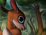 2018 anthro big_eyes blue_eyes bodily_fluids cum cum_drip deer digital_media_(artwork) digital_painting_(artwork) dripping female forest fur genital_fluids googly_eyes looking_at_viewer looking_back looking_back_at_viewer mammal nature outside photonoko plant rape_face solo soul_devouring_eyes tongue tongue_out tree