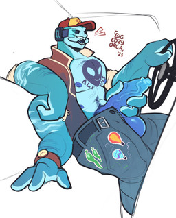 4_arms balls belt blue_body clock clothing driving erection genitals hat headgear headwear holding_penis inside_truck inside_vehicle looking_at_viewer male multi_arm multi_limb nipples penis solo steering_wheel trucker watch bigcozyorca roswell_(bigcozyorca) alien absurd_res hi_res sketch