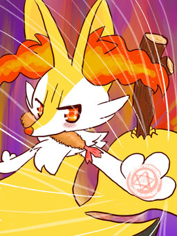 3_fingers abstract_background ambiguous_anthro ambiguous_gender anthro arm_tuft biped blush blush_lines cheek_tuft chest_tuft facial_tuft fingers food food_in_mouth front_view fur inner_ear_fluff looking_at_viewer magic magic_circle magic_user motion_lines multicolored_body multicolored_fur nude_ambiguous nude_anthro object_in_tail orange_body orange_eyes orange_fur orange_inner_ear_fluff orange_nose pointy_ears prick_ears shoulder_tuft shrimp_(food) solo standing stick stick_in_tail tail tapering_snout tuft white_body white_fur yellow_body yellow_fur yellow_tail annyui0611 nintendo pokemon braixen canid generation_6_pokemon mammal pokemon_(species) 2021 absurd_res colored digital_drawing_(artwork) digital_media_(artwork) flat_colors half-length_portrait hi_res japanese_description portrait translated_description
