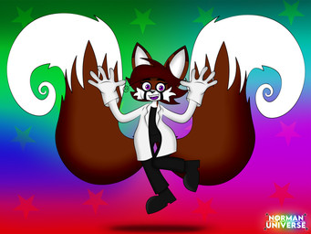 2_tails anthro brown_body brown_fur candy chocolate clothing coat dessert food fur glowing magic multi_tail purple_eyes solo tail topwear white_clothing white_coat white_topwear norman_the_fox normanthefox canid canine fox mammal absurd_res hi_res