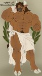 anthro barely_visible_genitalia barely_visible_penis biceps big_muscles blue_sclera flexing genitals horn male muscular muscular_male navel nipples penis pubes smile solo mylife42 european_mythology greek_mythology mythology iason_avarta bovid bovine mammal minotaur 2024 absurd_res hi_res