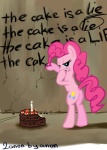 black_forest_cake blue_eyes butt cake candle dessert female feral food fur hair pink_body pink_fur pink_hair solo tail the_cake fiarel friendship_is_magic hasbro my_little_pony portal_(series) the_cake_is_a_lie valve pinkie_pie_(mlp) earth_pony equid equine horse mammal pony crossover hi_res meme