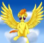 absurd_res equid equine eyelashes eyewear feathers female feral friendship_is_magic fur glasses hair hasbro hi_res hooves looking_at_viewer mammal my_little_pony mythological_creature mythological_equine mythology orange_hair orangejuicerus pegasus sitting solo spitfire_(mlp) spread_wings wings wonderbolts_(mlp) yellow_body yellow_feathers yellow_fur