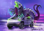 2_penises animal_genitalia animal_penis bodily_fluids broken_window car claws cum cum_on_ground dragons_fucking_cars excessive_cum excessive_genital_fluids feral forked_tail genital_fluids genitals glowing glowing_claws glowing_eyes hemipenes male mechanophilia motor_vehicle multi_genitalia multi_penis open_mouth penis pseudo_hair purple_body purple_scales scales solo tail tentacle_hair tentacles unusual_anatomy unusual_tail vehicle eggplantina cybertruck mythology tesla_(brand) dragon mythological_creature mythological_scalie scalie