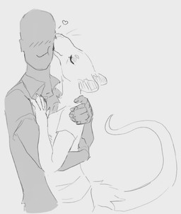 anthro blush breasts clothed clothing duo female female_on_human heart_symbol hug human_on_anthro interspecies kissing kissing_cheek male male/female male_on_anthro shirt simple_background topwear wetchop anon human mammal murid murine rat rodent monochrome sketch