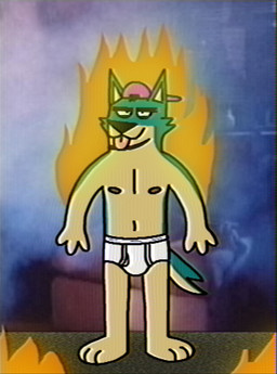 anthro backwards_baseball_cap backwards_hat barefoot baseball_cap beard black_nose blue_body blue_fur briefs briefs_only clothed clothing detailed_background facial_hair feet fire fur hat headgear headwear male monotone_briefs monotone_clothing monotone_underwear navel red_baseball_cap solo tan_body tan_fur tighty_whities tongue tongue_out topless topless_male underwear underwear_only white_briefs white_clothing white_underwear eddicus eduardo_(eddicus) canid canine mammal