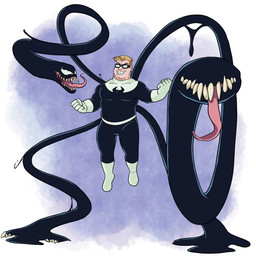 5_fingers ambiguous_gender biceps biped black_body black_bodysuit black_clothing black_eyewear black_glasses black_skinsuit blonde_hair bodysuit boots clothed clothed_human clothed_male clothing duo empty_eyes eyewear fingers fist footwear glasses gloves goo_string grin hair handwear male male_human mature_human mature_male multicolored_bodysuit multicolored_clothing multicolored_skinsuit not_furry pecs pink_tongue sharp_teeth shoes short_hair skinsuit smile teeth tight_clothing tongue tongue_out two_tone_bodysuit two_tone_clothing two_tone_skinsuit white_bodysuit white_boots white_clothing white_eyes white_footwear white_gloves white_handwear white_skinsuit hopethishelps marvel spider-man_(series) doctor_octopus venom_(marvel) goo_creature human mammal symbiote 1:1 2023 absurd_res hi_res