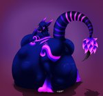 abdominal_bulge belly big_belly breasts female female_pred fully_inside genitals huge_belly hyper hyper_belly pussy same_size_vore vore igglypou damiyah_(doram) zorgoia hi_res neon_colors