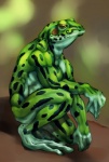 abs anthro athletic biceps biped crouching green_body green_skin kneeling looking_at_viewer male markings muscular muscular_anthro nude orange_eyes pecs pose solo spots gweek amphibian frog