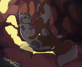 brown_body brown_fur detailed_background duo feral feral_on_feral fur grey_body grey_fur grin inside intimate intraspecies light male male/male smile sunlight littleperrito warriors_(book_series) fan_character domestic_cat felid feline felis mammal 2026 hi_res