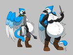 2019 4:3 5_fingers anthro anthro_pred armor armwear avian beak belly big_belly big_breasts bird black_eyebrows blorb blue_body blue_feathers blue_fur blue_jay blue_tail blue_wings bodily_noises boots bottomwear breasts brown_eyes clothing corvid dagger dated death different_sound_effects digestion digital_media_(artwork) duo eyebrows eyelashes fatal_vore feathered_wings feathers female female_pred fingers footwear frown fur goldy-gry green_eyes green_scarf grey_background gryphon hand_on_hip holding_dagger holding_melee_weapon holding_object holding_weapon implied_permanent jay_(bird) melee_weapon merida_(gramzon) motion_lines multicolored_body multicolored_feathers multicolored_fur multicolored_tail multicolored_wings mythological_avian mythological_creature mythology narrowed_eyes new_world_jay non-mammal_breasts obese obese_anthro obese_female onomatopoeia open_beak open_mouth oral_vore oscine overweight overweight_anthro overweight_female passerine permanent pink_tongue raena_(gramzon) rumbling_stomach scarf scowl shaded shoes side_boob signature simple_background soft_vore sound_effect_variant sound_effects story story_in_description tail text thick_thighs tongue topwear two_tone_body two_tone_feathers two_tone_fur two_tone_tail unconvincing_armor vore vowelless vowelless_sound_effect weapon white_body white_fur white_tail white_wings wide_hips winged_arms wings yellow_body yellow_feathers