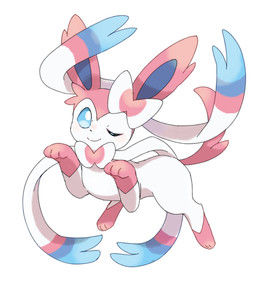 ambiguous_gender blue_eyes blue_inner_ear bow_ribbon feet feral leg_markings markings multicolored_bow multicolored_ears multicolored_ribbon one_eye_closed pink_ears pink_feet pink_tail rawr simple_background sitting socks_(marking) solo tail white_background white_body wink yakiniku628 nintendo pokemon eeveelution generation_6_pokemon pokemon_(species) sylveon hi_res