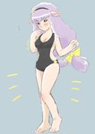 anthro barette blush breasts clothing female hair long_hair one-piece_swimsuit paws purple_hair ribbons shy solo swimwear fukuwan maple_town palm_town shin_maple_town_monogatari sue_(maple_town) bovid caprine mammal sheep 2021