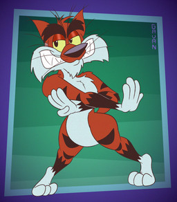 3_toes 4_fingers abstract_background anthro arm_tuft bedroom_eyes belly big_butt biped black_eyebrows black_nose black_stripes butt cheek_tuft chest_tuft chin_tuft clenched_teeth curvy_figure eyebrows facial_tuft fangs feet fingers fur glance gloves_(marking) grin grinning_at_viewer half-closed_eyes head_tuft humanoid_heel leg_markings lines_drawn looking_aside looking_at_viewer male markings multicolored_body multicolored_fur narrowed_eyes nude open_mouth orange_body orange_fur plantigrade pose raised_heel scut_tail seductive sharp_teeth short_tail shoulder_tuft slightly_chubby slightly_chubby_anthro slightly_chubby_male small_tail smile smiling_at_viewer smirk smirking_at_viewer smug smug_expression smug_eyes smug_face smug_grin socks_(marking) solo standing standing_on_toes striped_body striped_fur striped_markings striped_tail stripes tail tail_markings teeth thick_calves thick_eyebrows thick_thighs tiptoes toes toothy_grin tuft two_tone_body two_tone_fur whiskers white_belly white_body white_feet white_fur white_hands wide_hips yellow_sclera gavanzude adventures_from_the_book_of_virtues pbs socrates_the_bobcat bobcat felid feline lynx mammal 2026 alternate_version_at_paywall colored digital_drawing_(artwork) digital_media_(artwork) flat_colors hi_res pinup signature